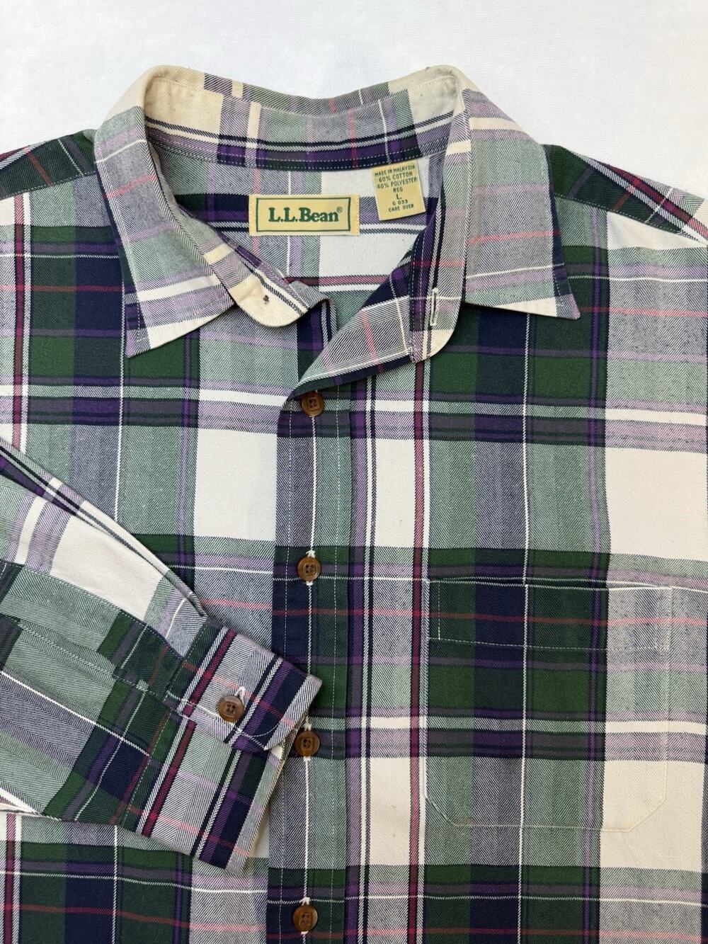 LL Bean Flannel Button Down Shirt Long Sleeve VTG 80s 90s Plaid Cotton Outdoor